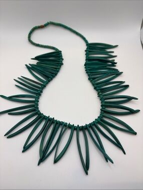 Green Statement Spike Necklace - wooden southwestern style 24“